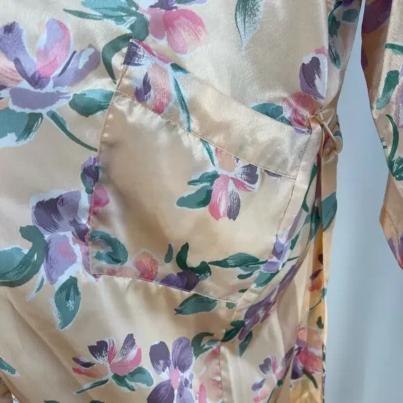 Victoria's Secret Long Printed Floral Pastel Pink Robe Vintage Gold Label